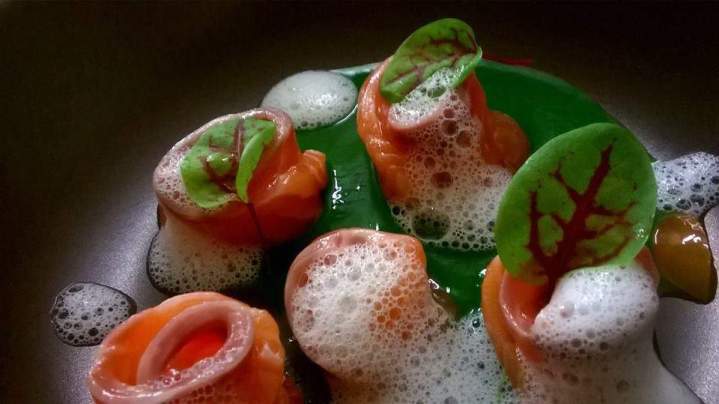 Plat gastronomique composé de saumon Saint-André-de-Cubzac